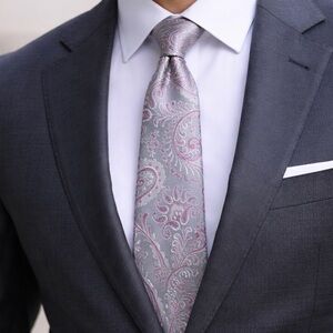 Beautiful Men's Pink and Grey Paisley Tie